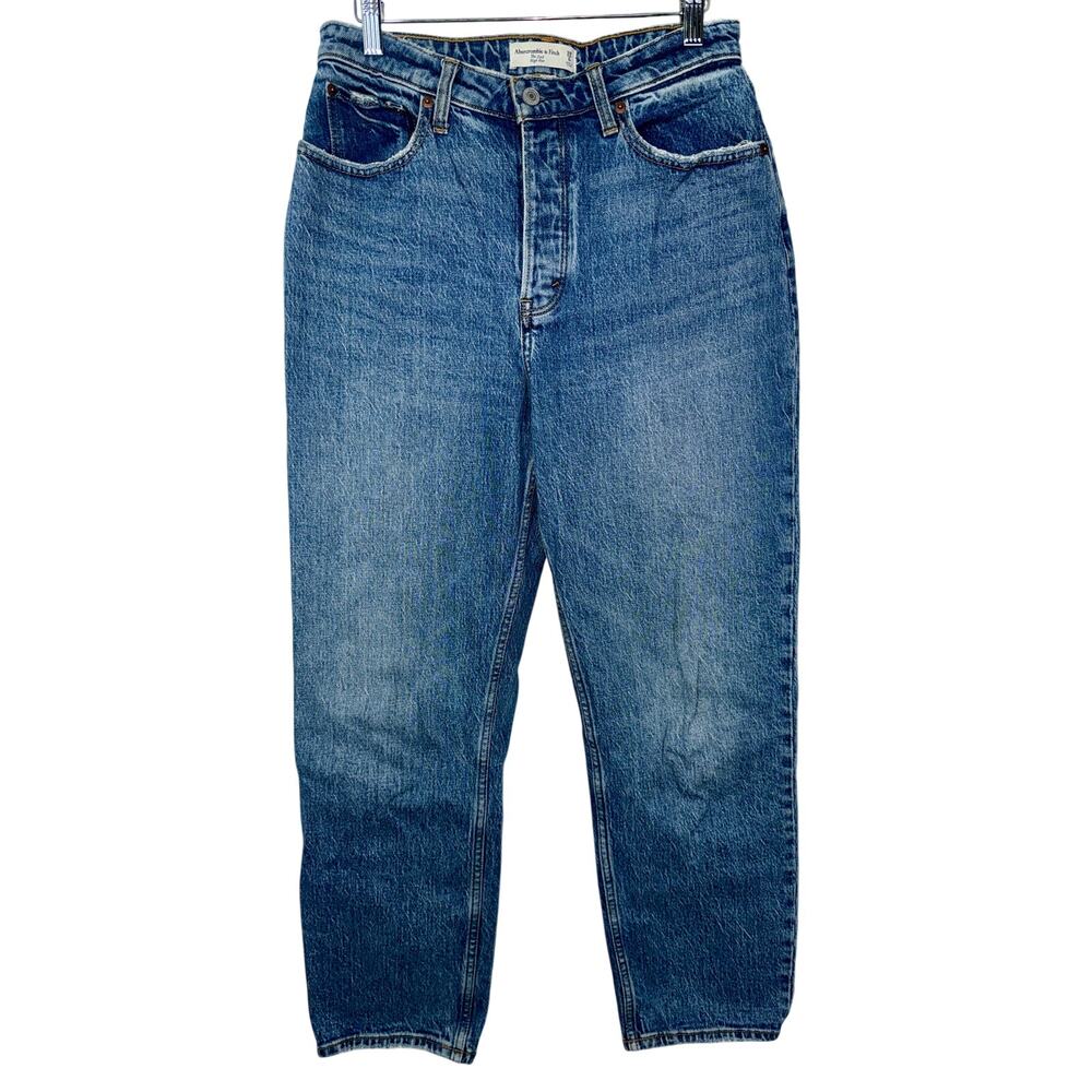 Abercrombie & Fitch Curve Love Dad High Rise Blue Denim Jeans Size 28 6 S Short